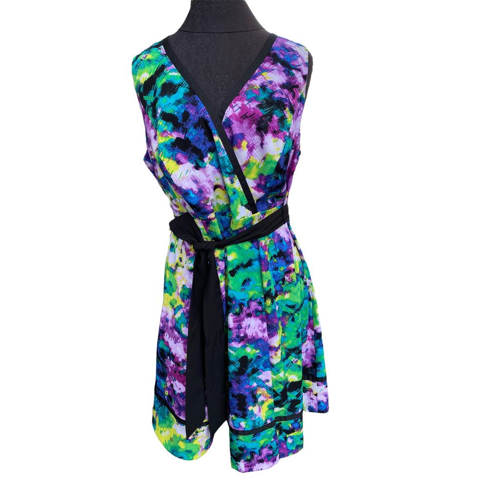 Lane Bryant plus size women's multicolor and black v neck A line dress size 16